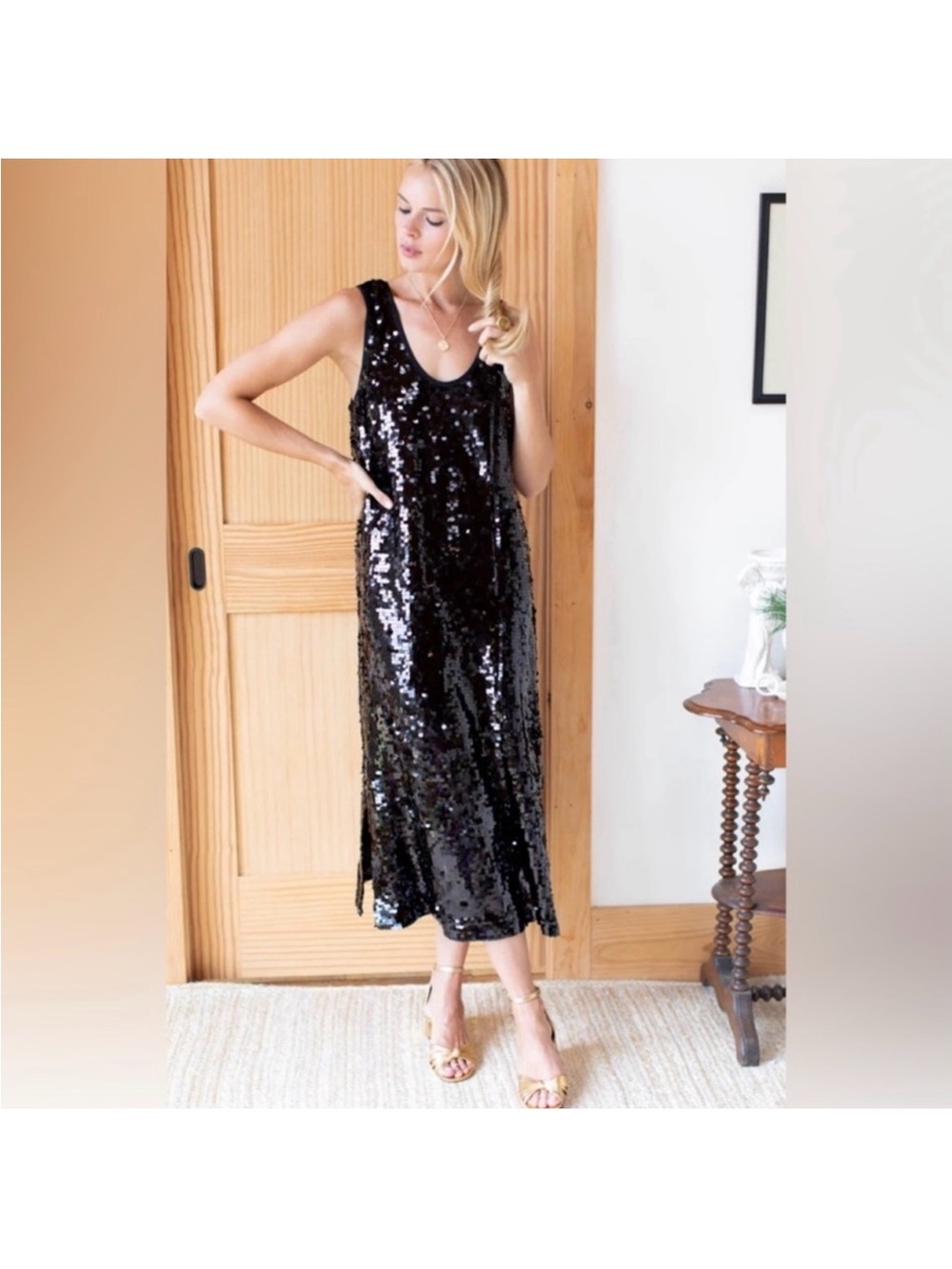 Emerson Fry Black Sequin Midi Dress